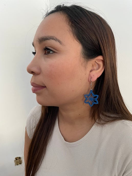 Boucles d'oreilles fleur mandala bleue-Sans Nickel 