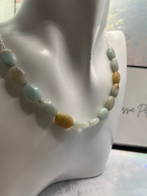 Collier en argent avec amazonite verte 21'' sans nickel