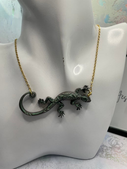 Collier caméléon gecko vert - 22''