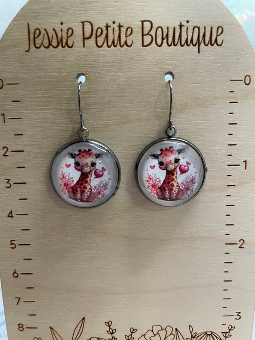 Cute Love Animal Gun Metal Cabochon Earrings
