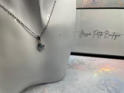 Silver Puffed Heart Pendant Necklace – 20''Stainless Steel