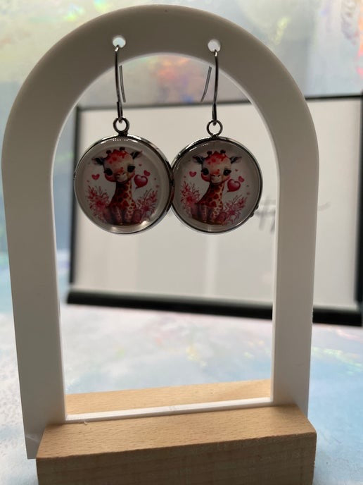 Cute Love Animal Gun Metal Cabochon Earrings