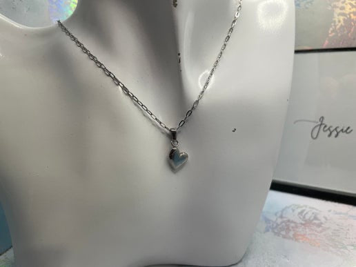 Silver Puffed Heart Pendant Necklace – 20''Stainless Steel