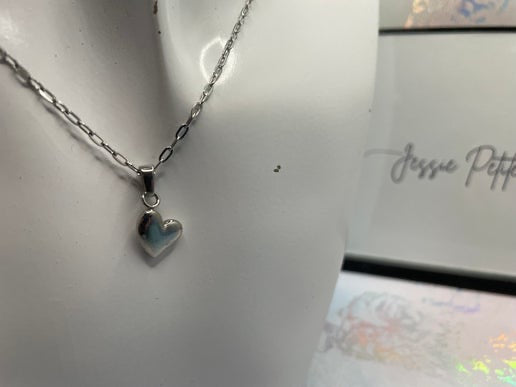 Silver Puffed Heart Pendant Necklace – 20''Stainless Steel