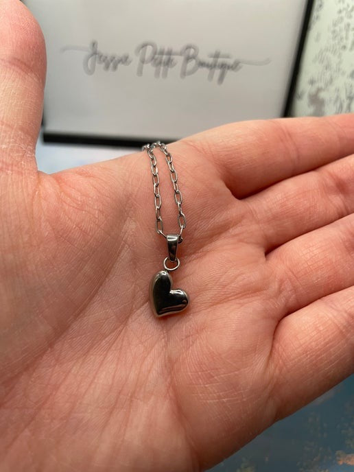 Silver Puffed Heart Pendant Necklace – 20''Stainless Steel