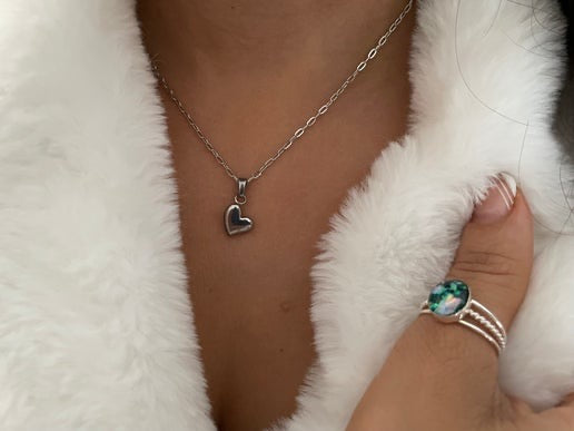 Silver Puffed Heart Pendant Necklace – 20''Stainless Steel