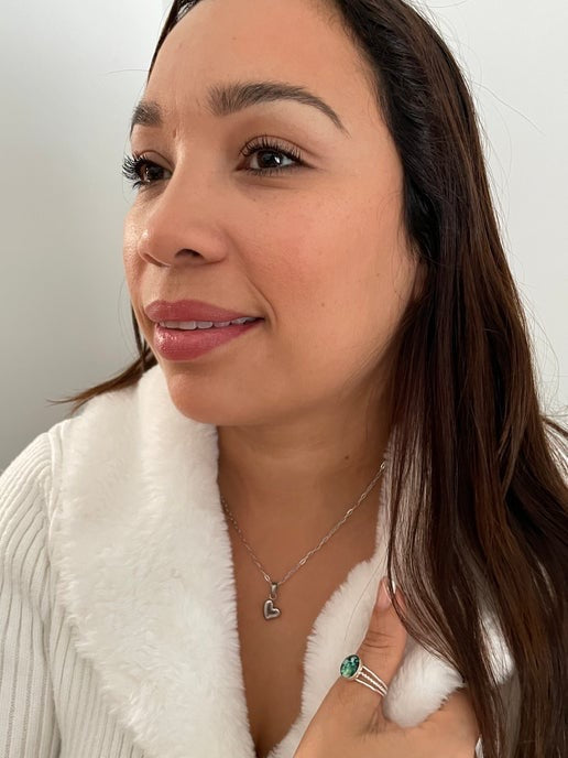 Silver Puffed Heart Pendant Necklace – 20''Stainless Steel