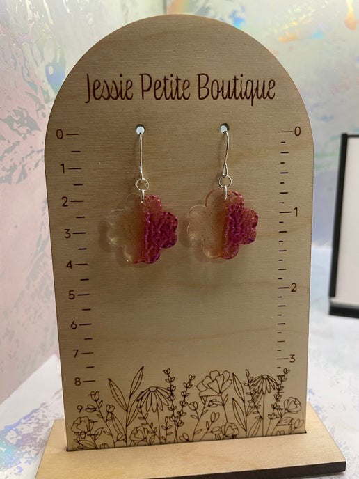 Chameleon Magenta Geode Flower Earrings- STAINLESS STEEL