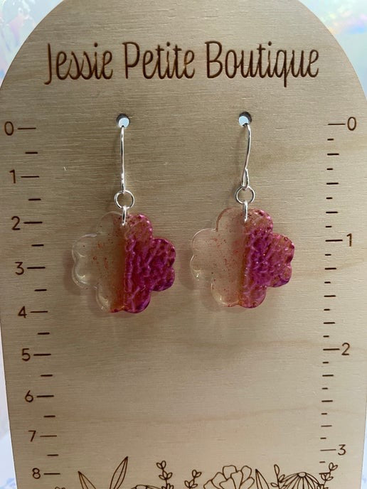 Chameleon Magenta Geode Flower Earrings- STAINLESS STEEL