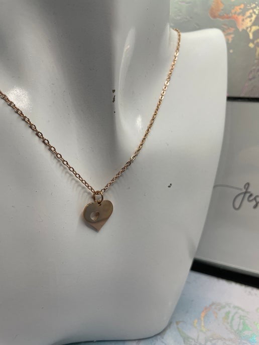 Heart Rose gold Pendant 20'' Nickel Free +Stainless Steel