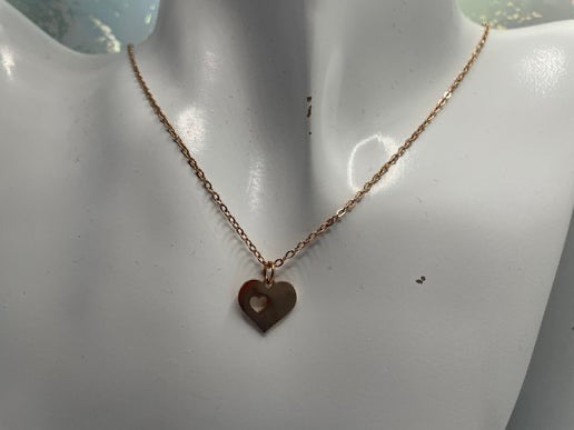 Heart Rose gold Pendant 20'' Nickel Free +Stainless Steel