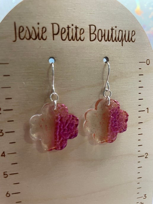 Chameleon Magenta Geode Flower Earrings- STAINLESS STEEL