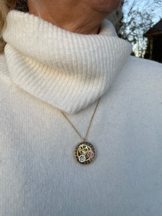 Collier Pendentif mécanisme d'horloge 22'' Acier Inoxydable + sans nickel