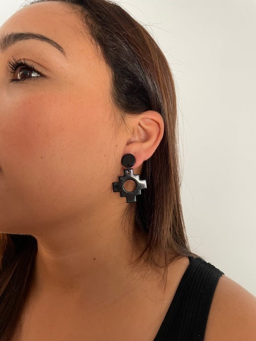 Aztec: Black Earrings with Round Stud – NICKEL FREE