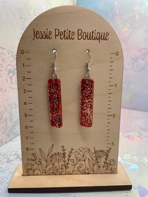 Red Glitter Rectangle Earrings-Nickel Free