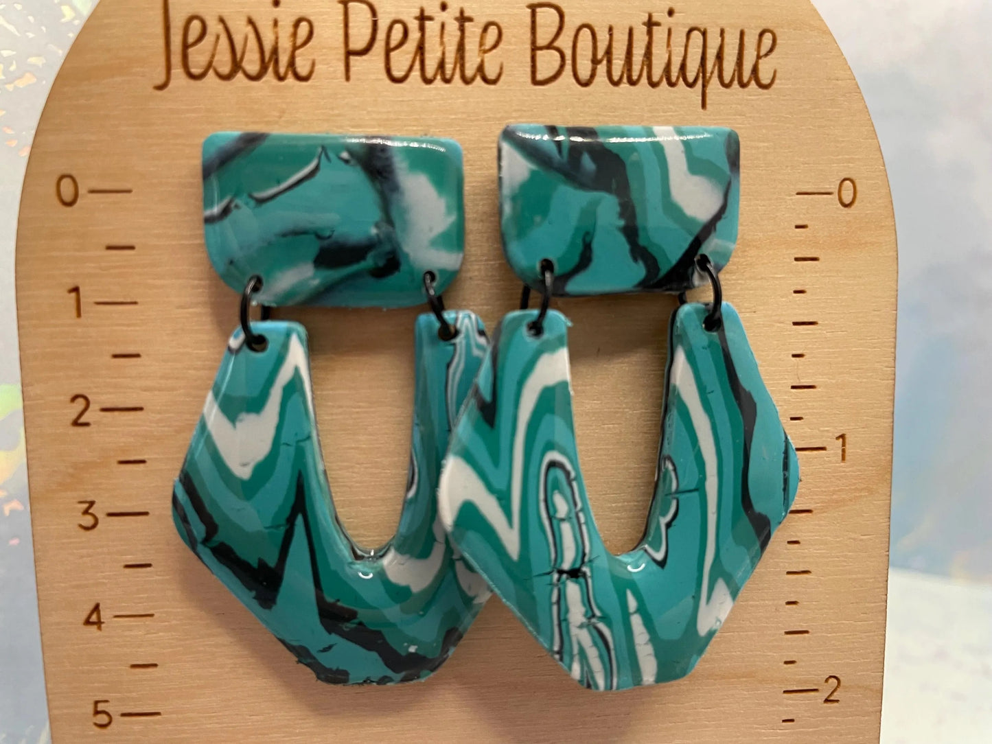 Boucles d'oreilles arches vert sarcelle marbré