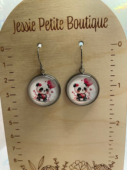 Cute Love Animal Gun Metal Cabochon Earrings