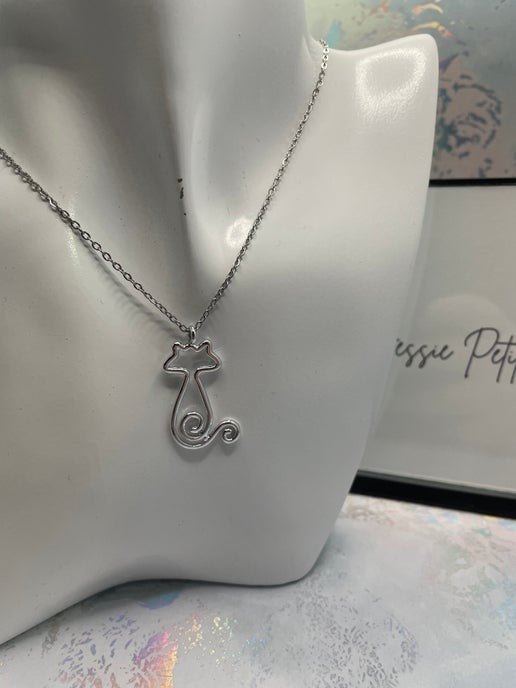 Silver Cat Necklace | 18" Nickel Free+ Stainless Steel