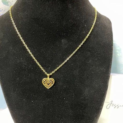 Gold Heart Charm Necklace - 22'' Chain