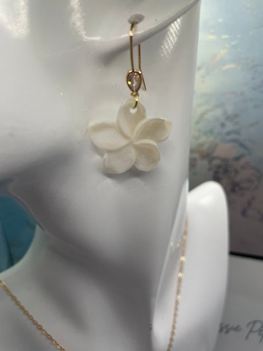 Ensemble coquillage en fleur + zircone-20'' Sans Nickel