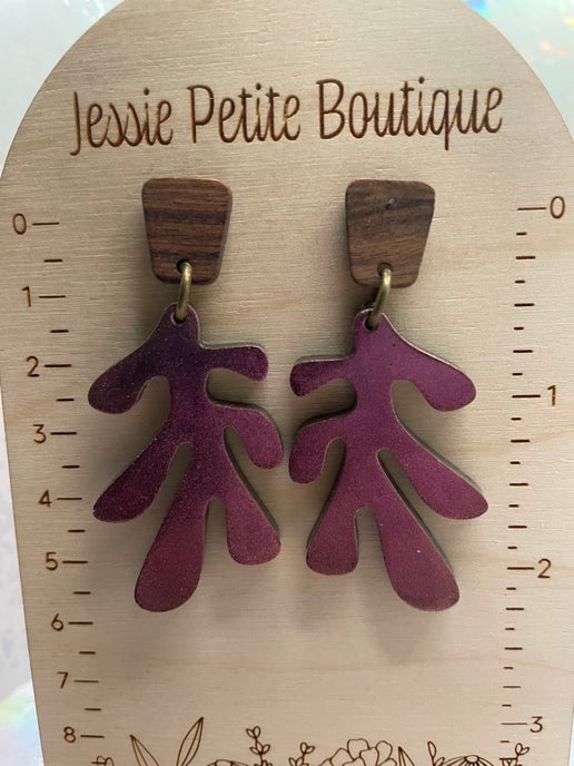 Lea : Boucles d'oreilles + Clous en bois (Acier inoxydable)