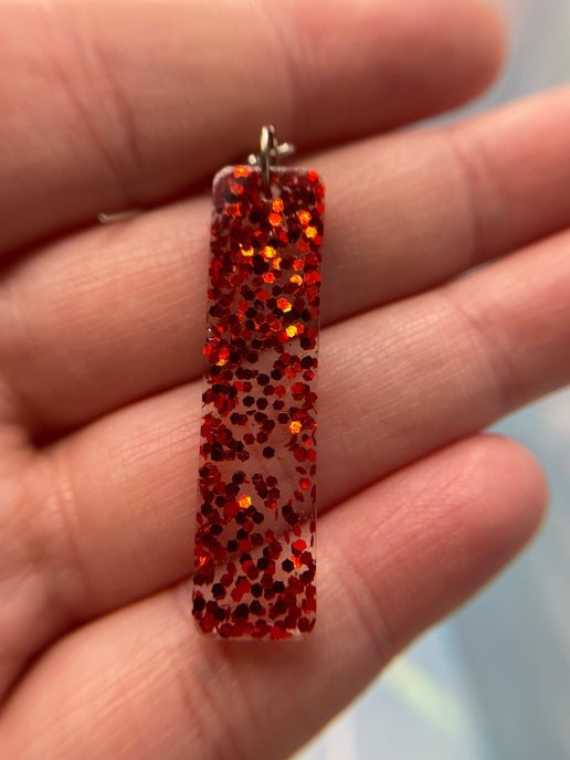 Red Glitter Rectangle Earrings-Nickel Free