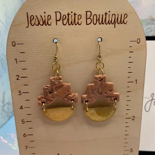 Boucles d'oreilles aztèques en or rose + demi-cercle