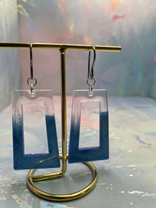 Sparkly Blue And Clear Rectangle Earrings – Stainless Steel