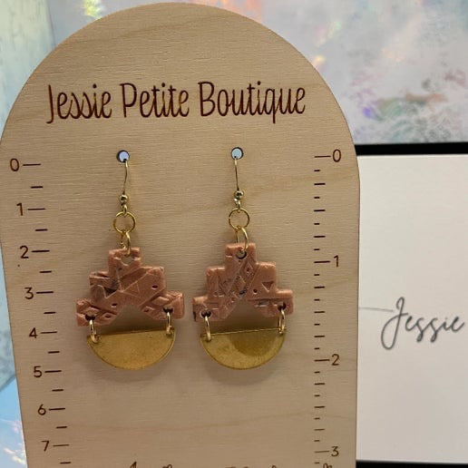 Boucles d'oreilles aztèques en or rose + demi-cercle