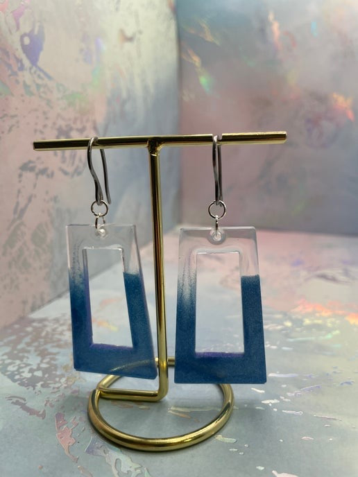 Boucles d'oreilles rectangle transparentes et bleues brillantes– Acier inoxydable