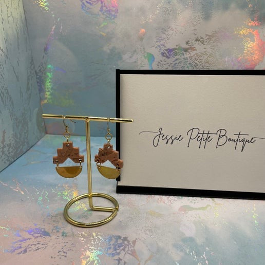 Boucles d'oreilles aztèques en or rose + demi-cercle