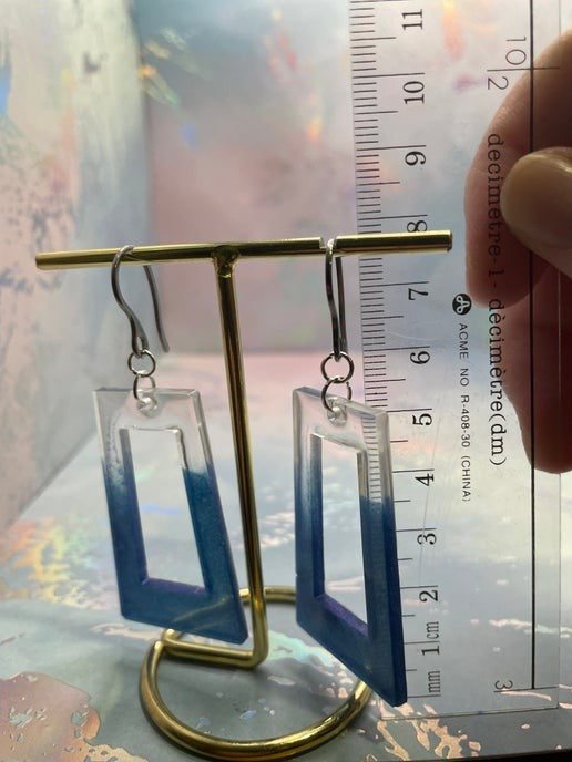 Boucles d'oreilles rectangle transparentes et bleues brillantes– Acier inoxydable