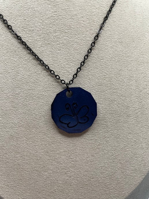 Collier papillon bleu caméléon 18''