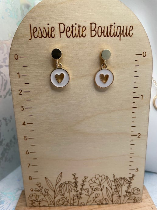 Gold Heart in round pendant Necklace & Earring Set-  Nickel Free