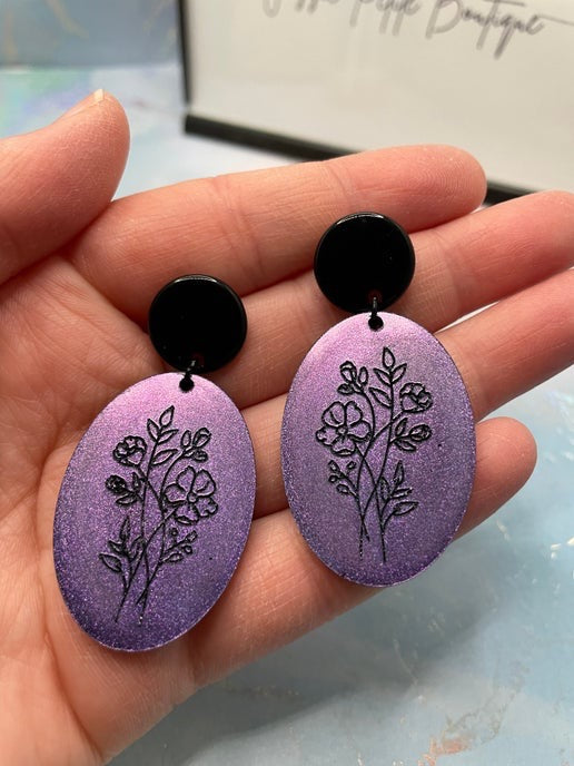 Herbier : Bouton d'oreille en acétate acrylique noir 