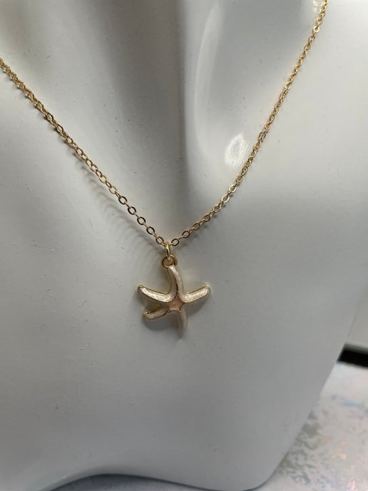 Pink Enamel Starfish Necklace-19''- Nickel Free