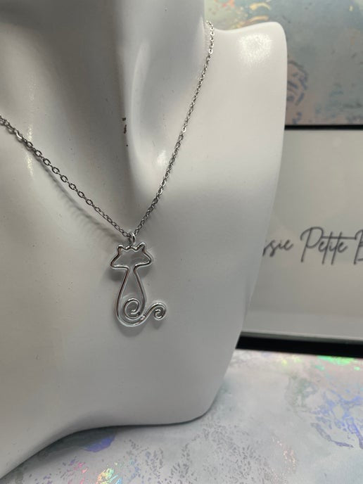 Silver Cat Necklace | 18" Nickel Free+ Stainless Steel