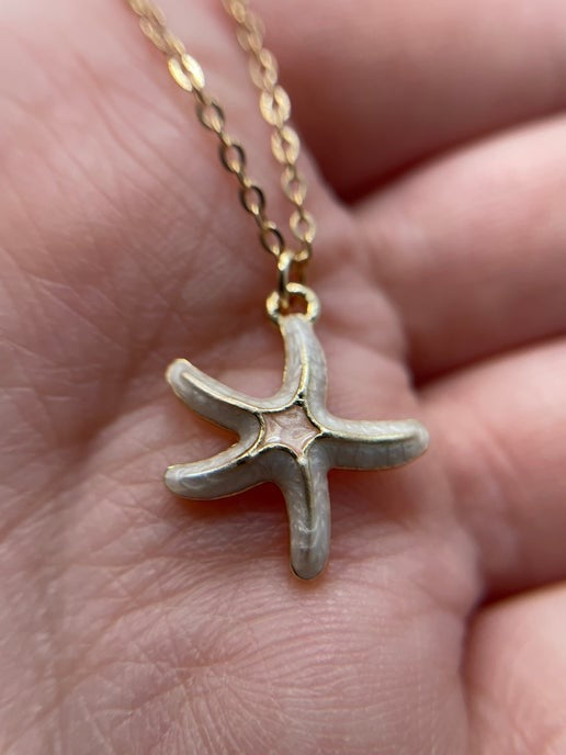 Pink Enamel Starfish Necklace-19''- Nickel Free