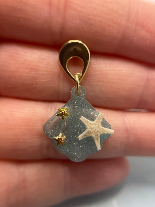 Small Sparkle Blue Shell Earrings With Starfish