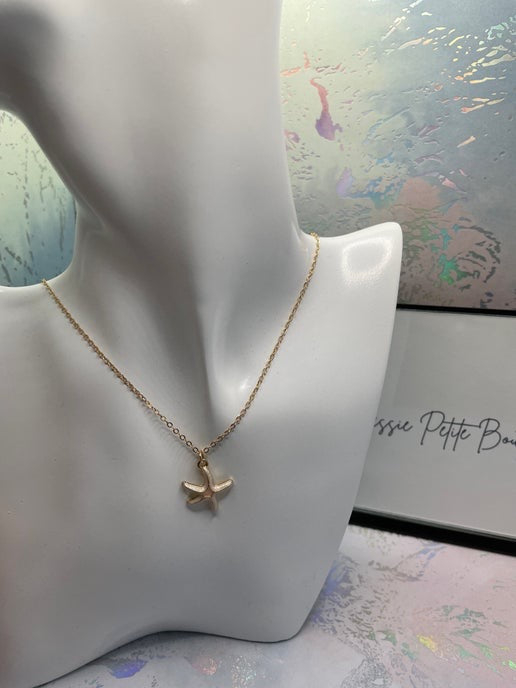 Pink Enamel Starfish Necklace-19''- Nickel Free