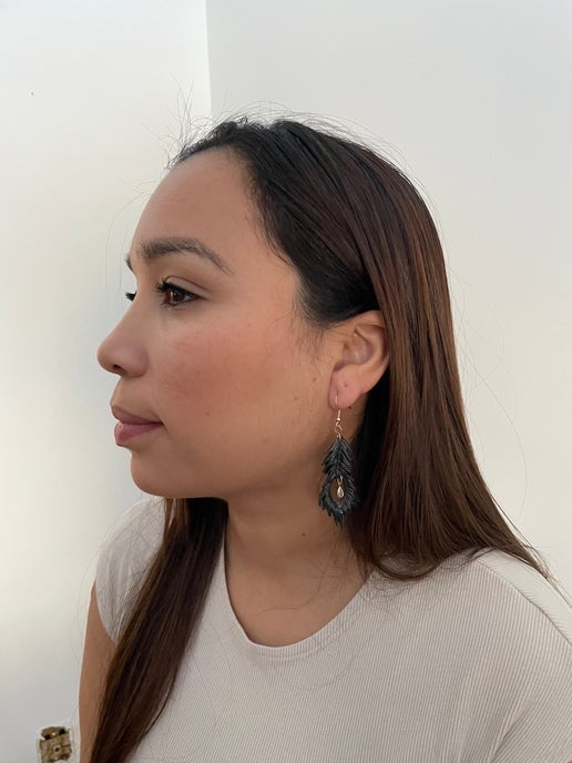 Boucles d'oreilles plumes noires avec zircones