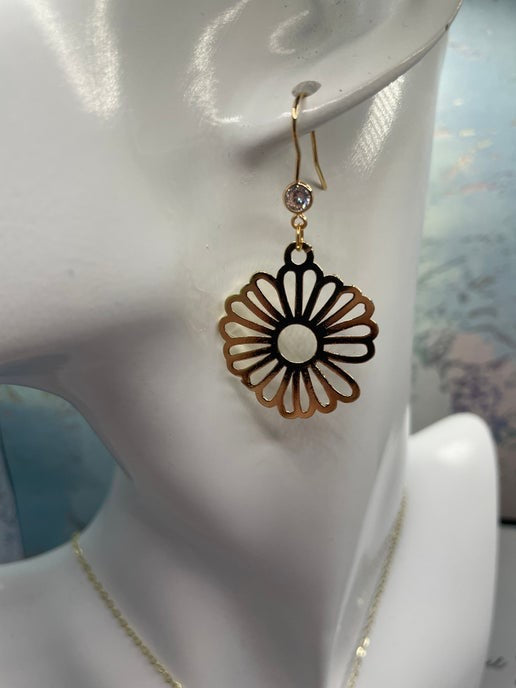 Ensemble Fleur Dorée pendante-Acier inoxydable