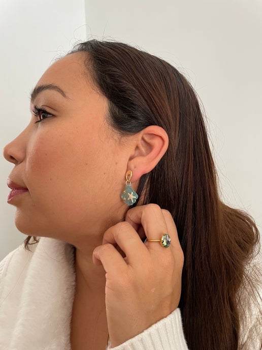 Small Sparkle Blue Shell Earrings With Starfish