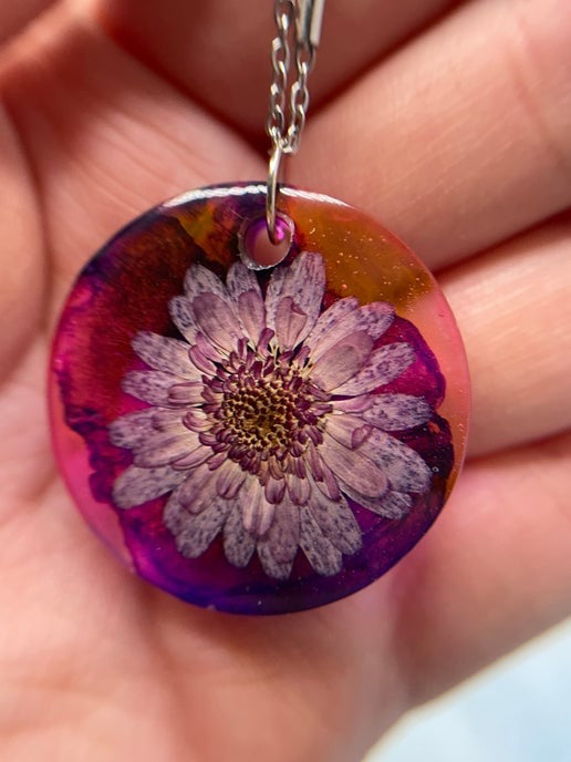 Pendentif Fleur Violette 23'' - Acier inoxydable + Sans nickel