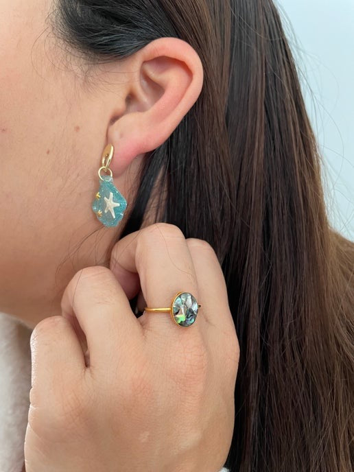 Small Sparkle Blue Shell Earrings With Starfish