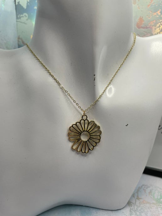 Ensemble Fleur Dorée pendante-Acier inoxydable