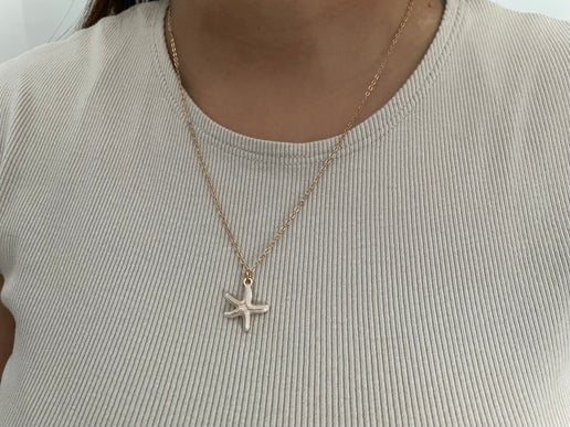 Pink Enamel Starfish Necklace-19''- Nickel Free