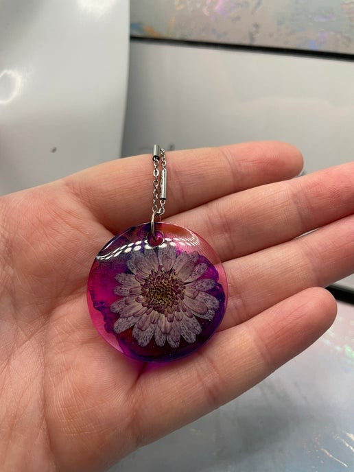 Pendentif Fleur Violette 23'' - Acier inoxydable + Sans nickel