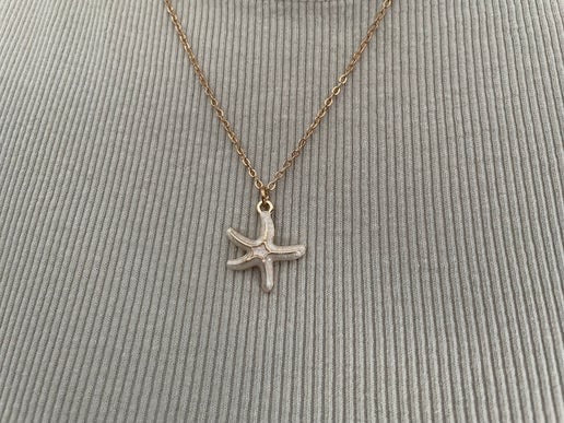 Pink Enamel Starfish Necklace-19''- Nickel Free
