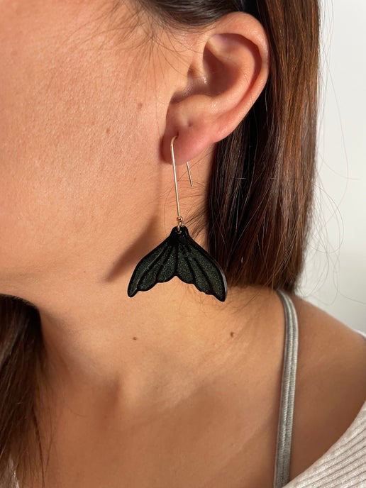 Sparkly Black Mermaid Tail Earrings -NICKEL FREE
